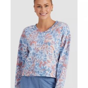 Freely Athena Soft Blue & Pink Floral V-Neck Long Sleeve Soft Pullover